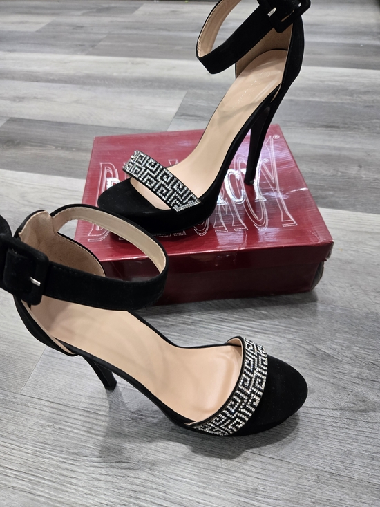 Delicacy Shoes - Delicacy black platform high heels with rhinestone-studded ankle straps